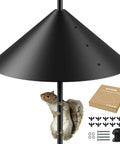 19 Inch Metal Squirrel Baffle For Bird Feeder Poles And Shepherds Hook Heavy Duty Outdoor Guard Chew Proof And Rust Resistant Squirrel Proof Bird Feeders Weatherproof Yard Protection showing squirrel climbing pole with baffle in place.