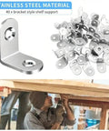 Straight Up Solid Stainless Steel Corner Braces Black Right Angle Brackets 40 Pack With 80 Screws for shelving and DIY upgrades.
