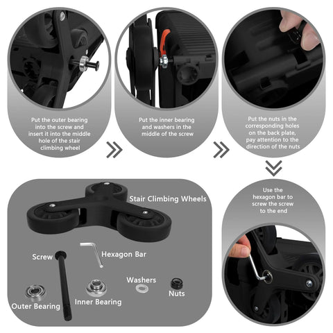 Installation guide for Two Pack Triangle Stair Climbing Wheels For Shopping Cart And Laundry Trolley Replacement Compatible With BY06C BY10C Foldable Carts.