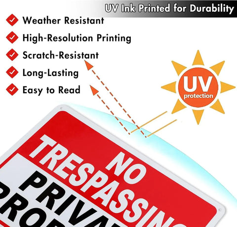 Close-up of a UV-protected aluminum safety sign showing print durability features, not an Indoor Outdoor Trauma First Aid Kit Location Sign 8x12 Aluminum Safety Plaque For Factories Workshops Industrial Zones And Outdoor Emergency Medical Supplies Indication With Crystal Clear Bold Lettering For Quick Access Go To Safety Sign.