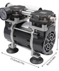 Heavy Duty Oilless Vacuum Pump That Runs Like A Dream With 50 Liters Per Minute Output And 150 Watt Pure Copper Motor For No Nonsense Lab And Shop Work Featuring A Solid Pressure Gauge On 110 Volts showing dual piston and pressure gauge.