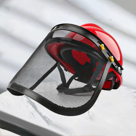 Heavy Duty Face Shield And Snap Mount Bracket Steel Wire Hard Hat Visor Keeping Your Eyes Locked Down And Protected While Trimming Logging Or Running Yard Maintenance Jobs In Black