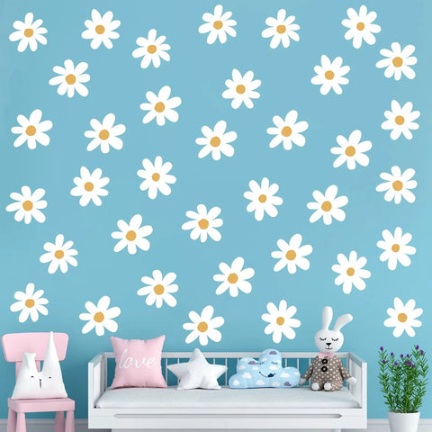 Six Sheets Daisy Wall Decals White Removable Flower Vinyl Stickers for Nursery Bedroom Living Room Peel And Stick Floral Decor Simple Style With Totally Thirty Six Pieces Easy Home Makeover