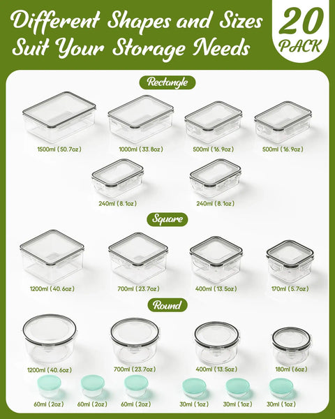 40 Piece Food Storage Containers Set With Lids For Kitchen Organization BPA Free Plastic Meal Prep Containers Leak Proof Design