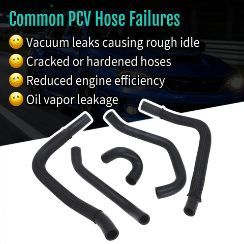 Premium PCV Breather Hose Kit For Subaru WRX Impreza Outback And Forester Turbo Direct OEM Swap Replace 99071AC220 Super Durable Fix black 5-piece rubber hoses