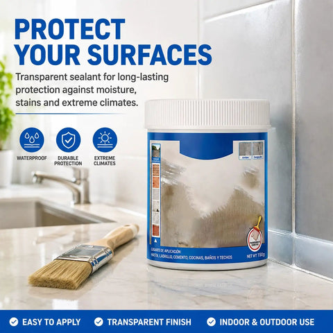 Knock Out Pesky Roof Drips With This Clear Multi Surface Waterproof Sealant For Exterior Walls Interior Tiles And Joints Fast Home Fix That Stops Water Cold In Seconds, 150g sealant tube beside paintbrush.