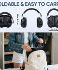 Noise Canceling Ear Muffs for Grownups With 26 dB NRR Adjustable Safety Earmuffs for Construction and Travel folded and packed