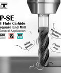 Front view of Speed Tiger P-SE 4-flute carbide square end mill, 10 mm shank, for hardened steels