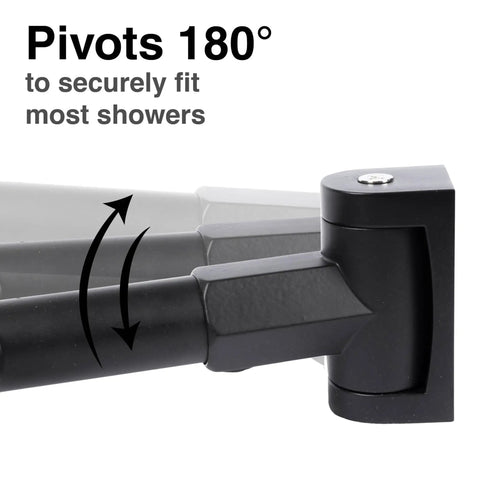 Badass Double Curved Shower Rod With Hella Elbow Room, Heavy Duty Aluminum And Zinc Mounting Hardware, Adjustable 44 To 70 Inches, Sleek Black Finish, Pivoting bracket detail for secure fit in showers
