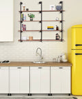Industrial Wall Mounted Iron Pipe Shelves 52 Inch Tall Rustic Open Bookshelf Set 3 Pack for Kitchen and Bath above counter