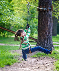 Child on a backyard zipline using Galvanized Steel Zipline Cable Six Millimeter Diameter Heavy Duty Wire Rope
