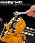 61 Piece Thread Chaser Set For Rethreading And Bolt Repair Pro Grade, SAE And Metric Taps Dies, Thread Files And Pitch Gauges in use