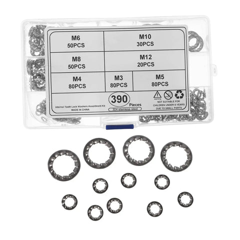 390 Count Serrated Tooth Lock Washers Set M3 To M10 Stainless Steel Heavy Duty Push On Locking Fasteners Kit