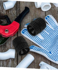Portable Tubing Reamer Tools Inner Outer Deburring Beveling for Copper Pipes next to gloves and cutter on wooden surface