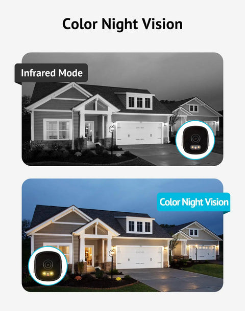 Comparison of infrared and color night vision from 2K Outdoor Security Camera With Color Night Vision, 3MP Wired Network Camera.