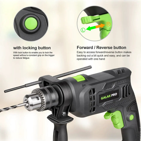 Beast Corded Hammer Drill With 4.5 Amp Motor 0 To 3000 RPM 1/2 Inch Keyed Metal Chuck with locking and reverse buttons