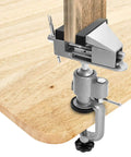 3 Inch Do It All Tabletop Clamp Vise With 360 Degree Rotation And 45 Degree Tilt Portable Bench Vise clamping wood on table