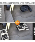 Comparison image showing before and after installation of Knockout Clutch Pedal Pads For Vw Touareg 2007 To 2018 with rubber cover.