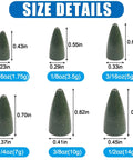 Size details of Bullet Shape Fishing Sinkers Lead Bullet Sinker Worm Weights 55 Piece Box Kit for Bass Fishing Texas Rig Carolina Rig.