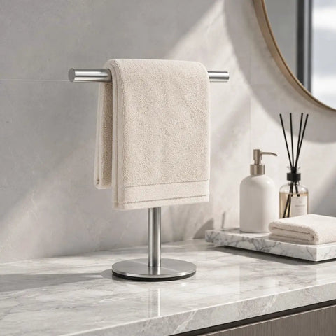 Standing 13 Inch T Shape Towel Bar Rack Stand Made From SUS304 Stainless Steel With Brushed Finish Rust Resistant Towel Holder