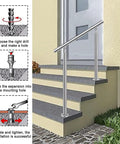Installation steps for the Dang Solid Two Tier Outdoor Stainless Steel Railing For Front Porch And Patio Steps With Secure Floor Mount Base.