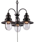 Broadcast 3 Light Outdoor Chandelier In Oil Rubbed Bronze With Copper Highlight Finish For Rustic Coastal Industrial Vibe