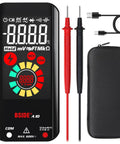Rechargeable Pocket Digital Multimeter With Color LCD Display, Auto-Ranging 6000 Counts, with probes and case included.