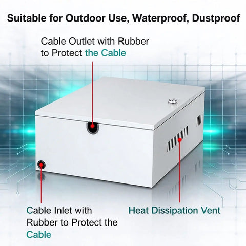 Heavy Duty Wall Mount EV Charger Enclosure Built Tough As Nails For All Season Exterior Use Featuring Rust Proof Steel Shell And Digital Combo Lock For Rock Solid Outdoor Security, showing cable outlet and ventilation.