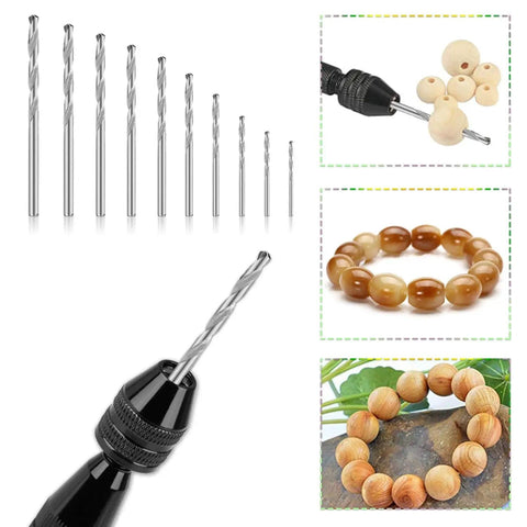 32 Piece Pin Vise Hand Drill Set For Jewelry Making And Mini Crafting Kit With 0.8 To 3.0 mm Twist Drill Bits and beading detail
