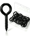 10 Pack Tough As Nails M6 Eye Screws 2.2 Inch Black Heavy Duty Carbon Steel Self Tapping Screw Eye Hooks in box.