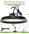 LED High Bay Light 150W Dimmable 1-10V 22,500LM 5000K UFO Fixture with 5ft US Plug