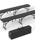 6 Foot Folding Bench Seat For Indoor Outdoor Use Portable Black 2 Pack showing foldable benches with carry handle, compact storage view.