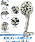 High Pressure Handheld Shower Head 5 Inch Spray Face, 10 Settings, 6 Zone Power, Anti Clog Nozzles, Brushed Nickel Finish