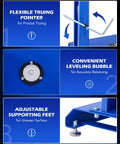 Motorcycle Wheel Balancer and Truing Stand for Bikes DIY Friendly Heavy Duty Tire Balancer with Adjustable Truing Pointer Steel Axle Built In Level Perfect for Sport Dirt and Street Bikes product features displayed