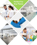 Disposable Shoe Covers For Indoor Use Pack Of 200 With 100 Pairs, Waterproof CPE Booties, shown in lab, cleaning, dust-free plant, museum settings