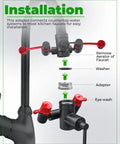 Installation diagram of Eye Wash Kit For Faucets, Emergency Faucet Mounted Eyewash Station with Sink Attachment, showing adapters and parts