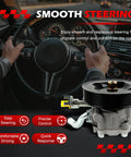 Heavy Duty Power Steering Pump With Pulley Replacement For Nissan Frontier Pathfinder Xterra 2005 To 2012 Four Point Zero Liter Engine, shown in vehicle with hands on steering wheel.