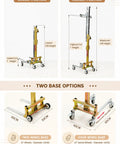 Heavy Duty Manual Lifting Stacker For Easy Cabinet Install And Material Handling With Smooth Rolling Wheels To Move Loads Up To 80kg showing height adjustments and base options.