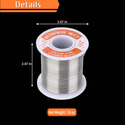 Sn60 Pb40 Solder Wire 2.0mm No Flux Core, 16oz spool for Stained Glass, Tiffany Lamps, Copper Foil, Church Glass Restoration.