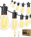 101Ft Outdoor LED String Lights Waterproof With 31 Shatterproof S14 Vintage Edison Bulbs for patio and garden use.