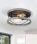 Farmhouse Wood Flush Mount Ceiling Light 12 Inch 2 Light Dimmable Fixture mounted in modern interior