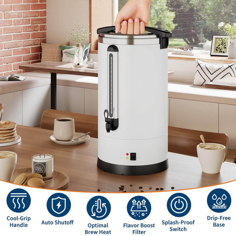 Massive 14L Electric Coffee Urn Double Wall Stainless Steel Commercial Beverage Dispenser on a kitchen counter