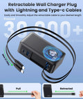 GaN IV 120W 4 In 1 Fast Charger With Built In Dual Retractable USB C Cables And Lightning Cable Foldable Wall Plug