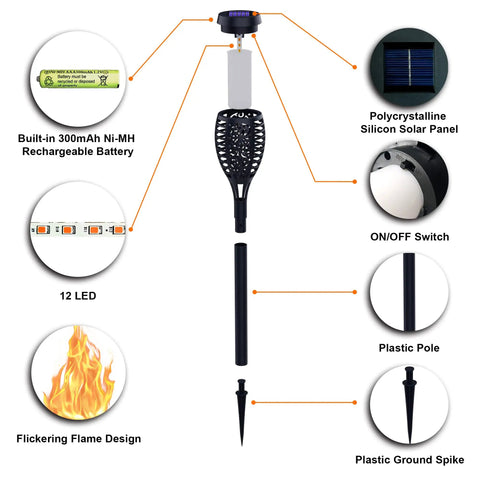 Eight Pack Solar Torch Lights With 12 LED Flickering Flame Outdoor Waterproof Stake Lights For Yard Garden Decor Auto On Off Safe Flame Alternative Easy Solar Powered Night Ambience