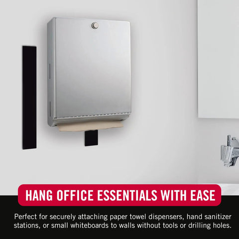 Paper towel dispenser mounted using Heavy Duty Tape 12 Foot Roll Holds Up To 10 Lbs With Industrial Strength Adhesive For Indoor Or Outdoor Use No Tools Needed Works On Plastic Glass Metal Painted Wallboard One Half Inch Wide Black.
