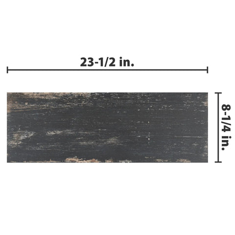 Retro Nero Porcelain Floor And Wall Tile 8.25 X 23.5 Inches Glazed Textured Low Sheen showing dimensions and wood-look texture.