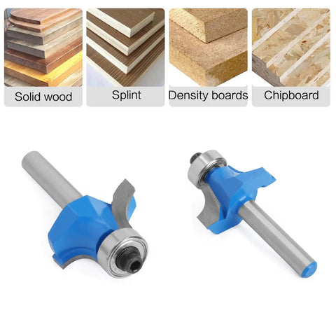 Top Tier Seven Piece Roundover Router Bit Set Featuring Quarter Inch Shafts And Razor Sharp Carbide Tips for corner rounding.