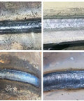 Welding seams created with MMA Welder Kit 110V 120V Stick Welder with IGBT VRD Hot Start, showing weld quality on metal surfaces.