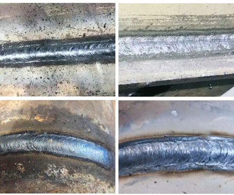 Welding seams created with MMA Welder Kit 110V 120V Stick Welder with IGBT VRD Hot Start, showing weld quality on metal surfaces.