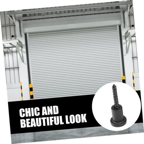Barn Door Stopper Track Connector Accessory For Sliding Doors Wall Track Spacers Easy To Install Carbon Steel Hardware Durable Versatile Track Kit For Windows And Doors Sliding Barn Door Solution in front of a closed industrial door with a close-up of a black screw head for installation.